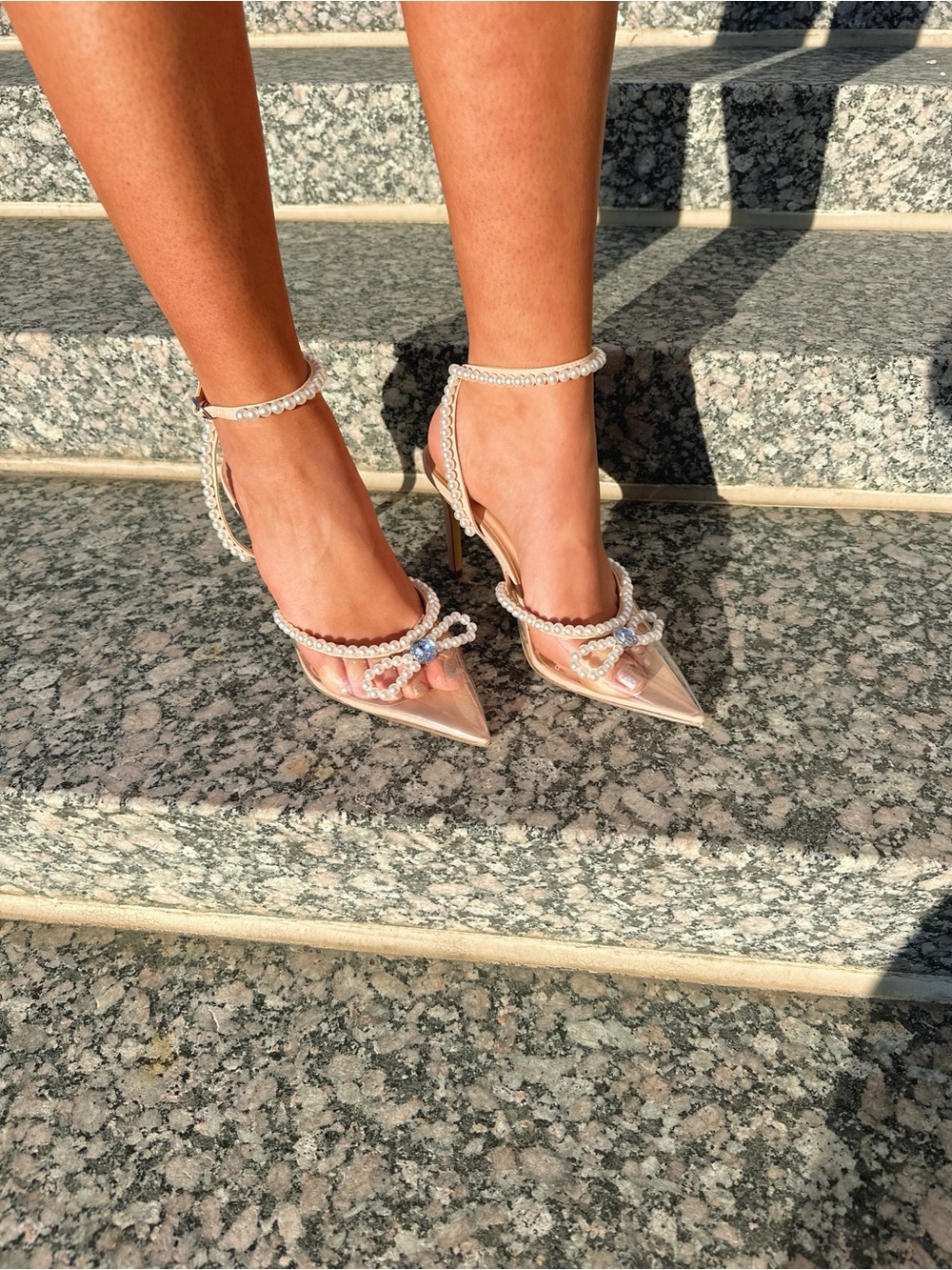 Pearl-Embellished Nude Pointed Toe Stiletto Heels